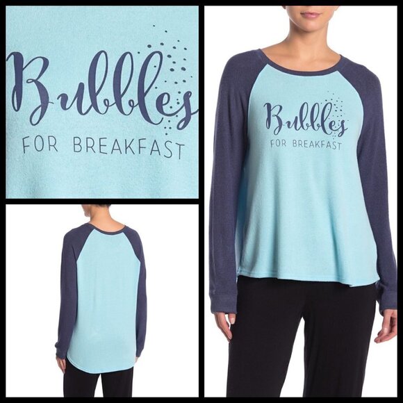 💕FREE PRESS💕 Raglan Long Sleeve Ultra Soft Tee Bubbles for Breakfast M NWT - Picture 1 of 11